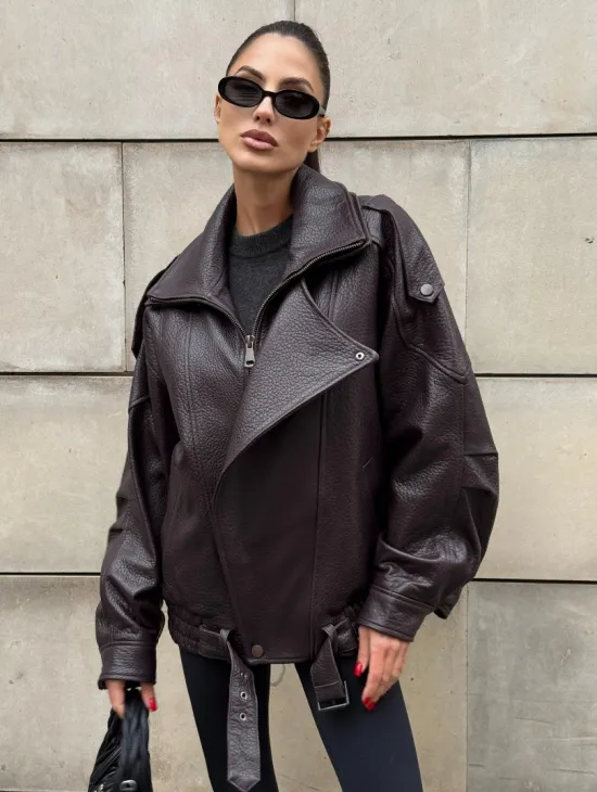 Стильная женская куртка из натуральной зернистой кожи COLLECTION DARK BURGUNDY