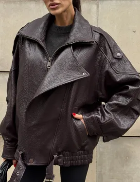 Стильная женская куртка из натуральной зернистой кожи COLLECTION DARK BURGUNDY