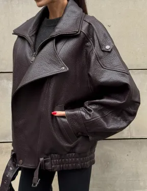 Стильная женская куртка из натуральной зернистой кожи COLLECTION DARK BURGUNDY