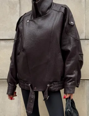 Стильная женская куртка из натуральной зернистой кожи COLLECTION DARK BURGUNDY