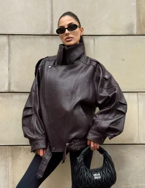 Стильная женская куртка из натуральной зернистой кожи COLLECTION DARK BURGUNDY