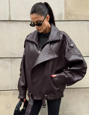 Стильная женская куртка из натуральной зернистой кожи COLLECTION DARK BURGUNDY