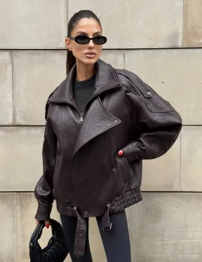 Стильная женская куртка из натуральной зернистой кожи COLLECTION DARK BURGUNDY