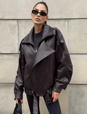 Стильная женская куртка из натуральной зернистой кожи COLLECTION DARK BURGUNDY