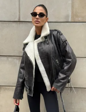 Коротка женская дубленка Vintage Grey из белой овчины мериноса, боковой шнуровкой и накладной пояс