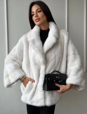 Полушубок из меха норки паломино с рукавом 