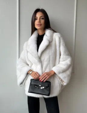 Полушубок из меха норки паломино с рукавом 