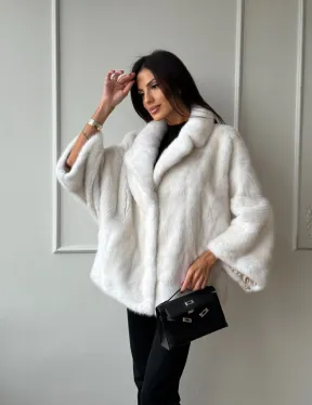 Полушубок из меха норки паломино с рукавом 