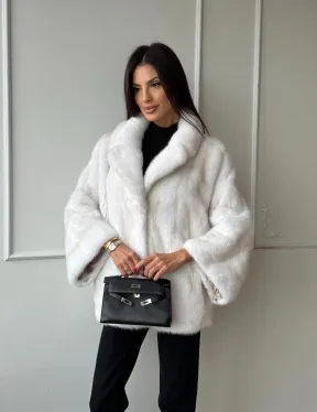 Полушубок из меха норки паломино с рукавом 