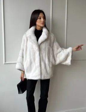 Полушубок из меха норки паломино с рукавом 