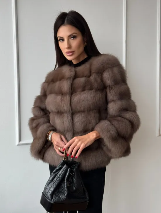 Шуба из меха куницы Truffle с воротником шанель
