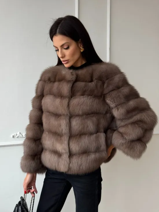 Шуба из меха куницы Truffle с воротником шанель