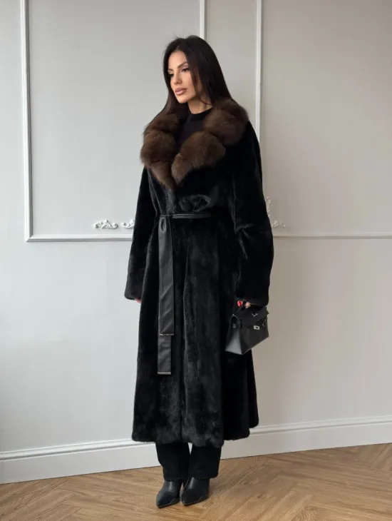 Шуба кимоно LUXURY FASHION из аукционной норки NAFA MINK с английским воротником из меха соболя