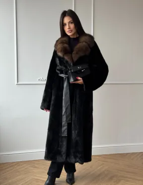 Шуба кимоно LUXURY FASHION из аукционной норки NAFA MINK с английским воротником из меха соболя