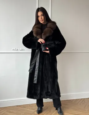 Шуба кимоно LUXURY FASHION из аукционной норки NAFA MINK с английским воротником из меха соболя