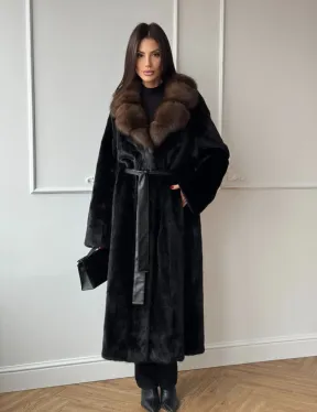 Шуба кимоно LUXURY FASHION из аукционной норки NAFA MINK с английским воротником из меха соболя