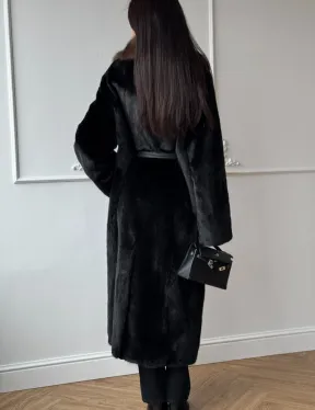 Шуба кимоно LUXURY FASHION из аукционной норки NAFA MINK с английским воротником из меха соболя