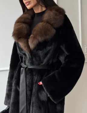 Шуба кимоно LUXURY FASHION из аукционной норки NAFA MINK с английским воротником из меха соболя