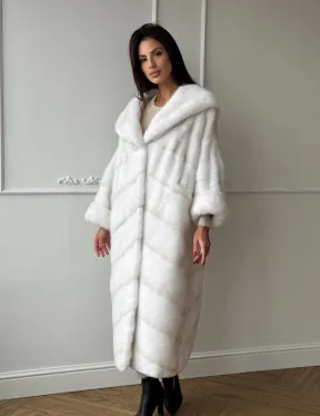 Натуральная шуба кимоно из меха норки Palomino с капюшоном кобра