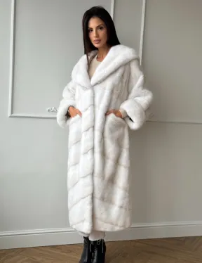 Натуральная шуба кимоно из меха норки Palomino с капюшоном кобра