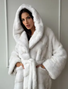 Натуральная шуба кимоно из меха норки Palomino с капюшоном кобра