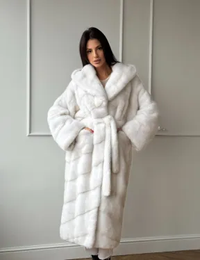 Натуральная шуба кимоно из меха норки Palomino с капюшоном кобра