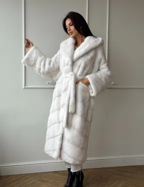 Натуральная шуба кимоно из меха норки Palomino с капюшоном кобра