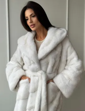 Натуральная шуба кимоно из меха норки Palomino с капюшоном кобра