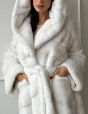 Натуральная шуба кимоно из меха норки Palomino с капюшоном кобра