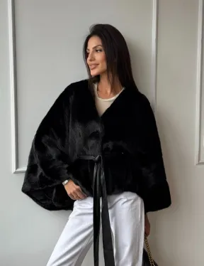 Черная натуральная норковая шуба летучка