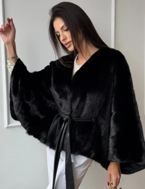 Черная натуральная норковая шуба летучка