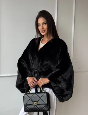 Черная натуральная норковая шуба летучка