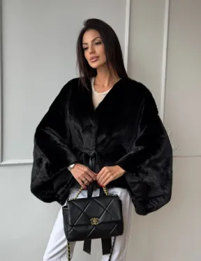 Черная натуральная норковая шуба летучка