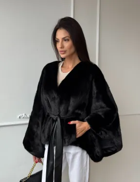 Черная натуральная норковая шуба летучка