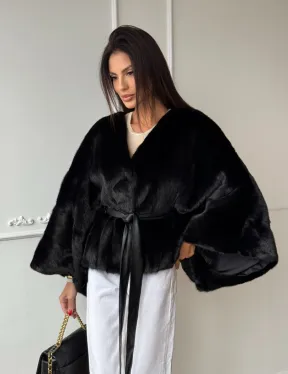 Черная натуральная норковая шуба летучка