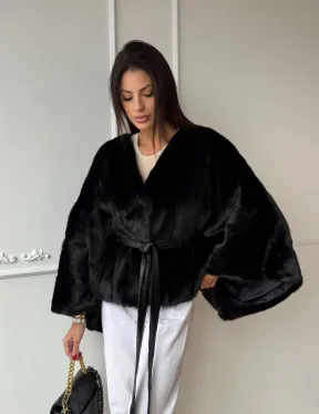 Черная натуральная норковая шуба летучка