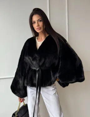 Черная натуральная норковая шуба летучка