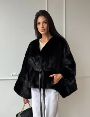 Черная натуральная норковая шуба летучка