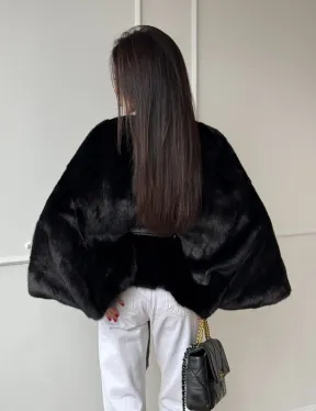 Черная натуральная норковая шуба летучка