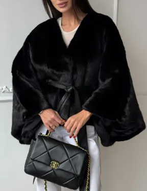 Черная натуральная норковая шуба летучка