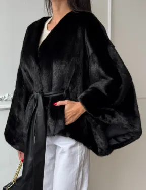 Черная натуральная норковая шуба летучка