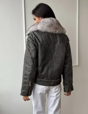 Куртка - косуха демисезонная из натуральной кожи с мехом песца