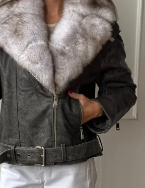 Куртка - косуха демисезонная из натуральной кожи с мехом песца