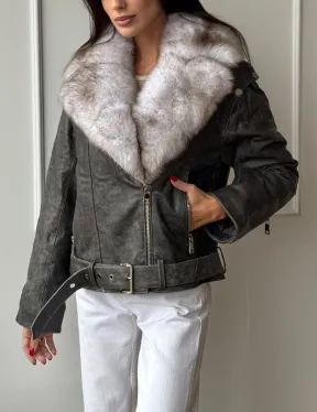 Куртка - косуха демисезонная из натуральной кожи с мехом песца