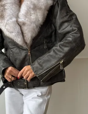 Куртка - косуха демисезонная из натуральной кожи с мехом песца