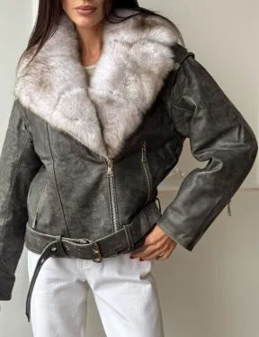 Куртка - косуха демисезонная из натуральной кожи с мехом песца