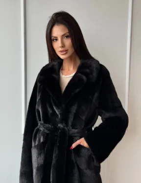 Классическая шуба Luxury Fashion из меха норки Velvet - паркет,  рукава в роспуск