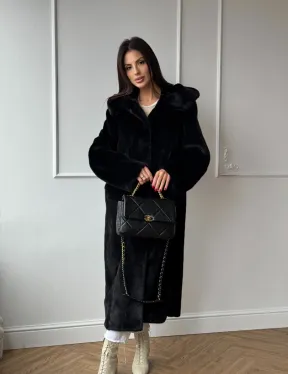 Натуральная черная женская шуба из меха норки Blackglama с капюшоном