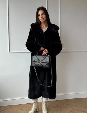 Натуральная черная женская шуба из меха норки Blackglama с капюшоном