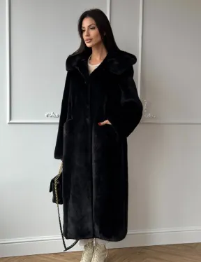 Натуральная черная женская шуба из меха норки Blackglama с капюшоном